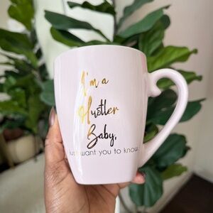 Pink Mug with Gold and Black Text